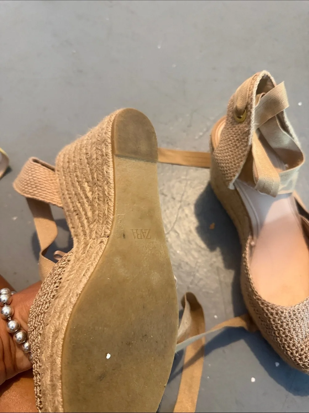 Zara Beige Woven Espadrille Tie-Up Sandals - Picture 4 of 11